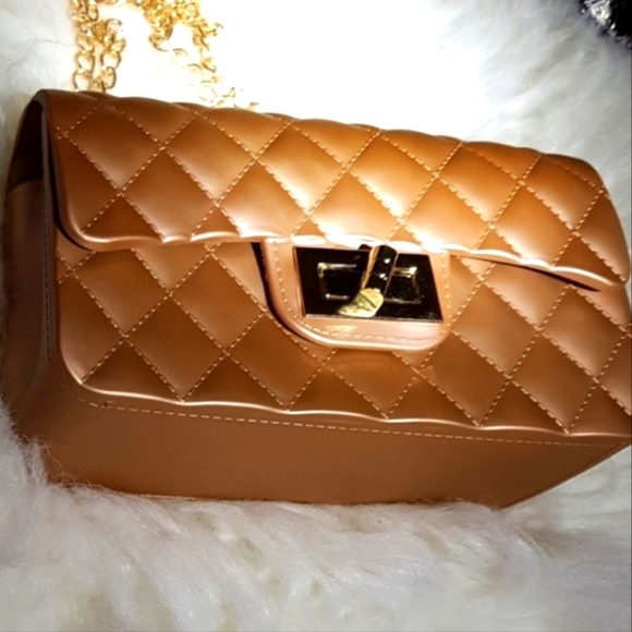 NEW PU Leather Mini Bag Gold Chain Purse Clubbing Casual Jelly Teen Diamond - Picture 1 of 6